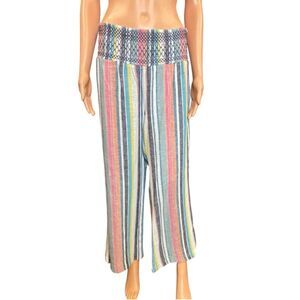SO Linen Blend Beach Pants Striped Multicolor Womens Size Large Wide Leg Casual